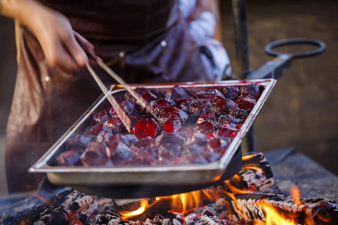 local food cooked by nine star chefs over open fire in a unique restaurant in the wilderness