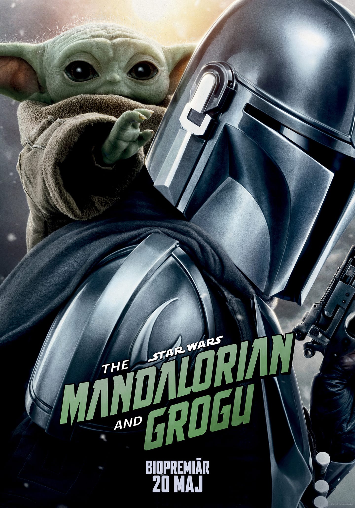 The Mandalorian and Grogu movie poster: a helmeted Mandalorian with Grogu reaching toward him in the foreground.