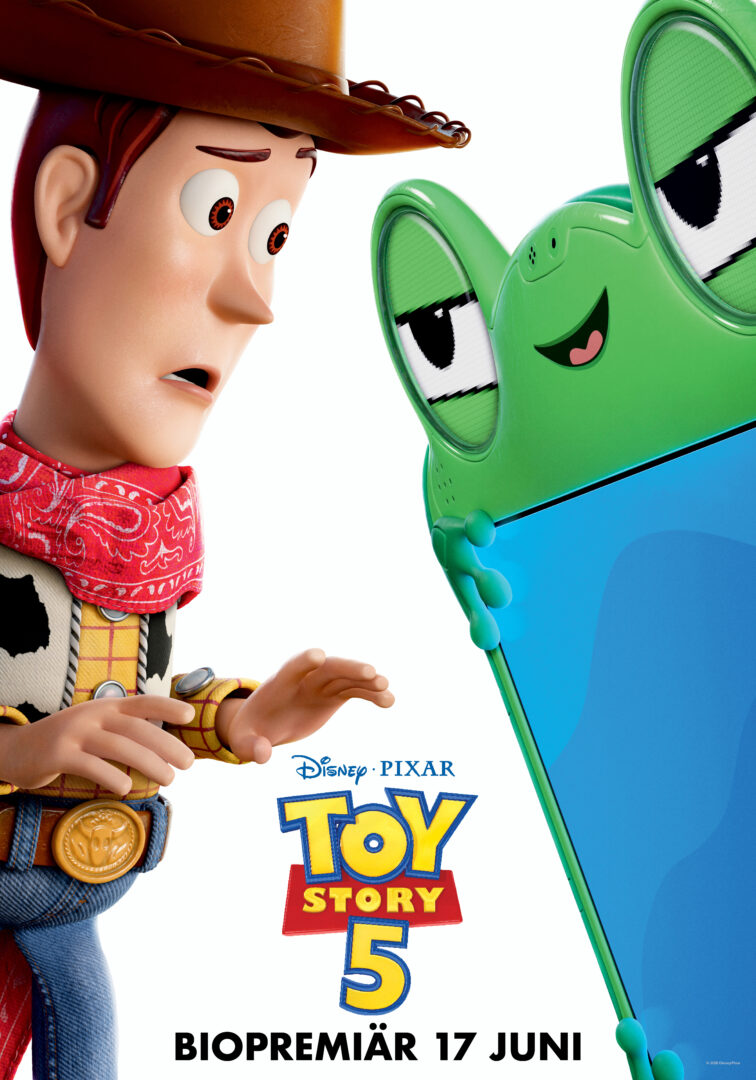 Woody and a green alien face each other on a Toy Story poster promoting a June 17 release date.